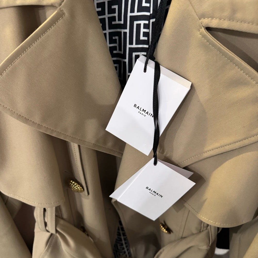 Balmain Gabardine Trench Coat in Sable - Picture 4 of 16